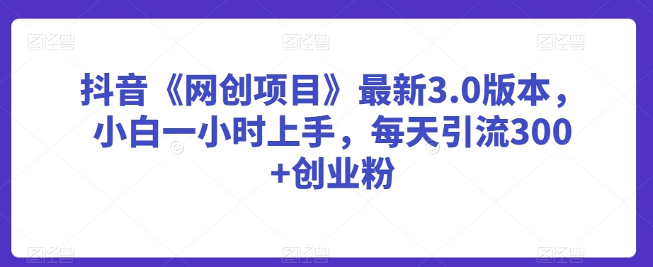 抖音《网创项目》最新3.0版本，小白一小时上手，每天引流300+创业粉-逍遥资源网