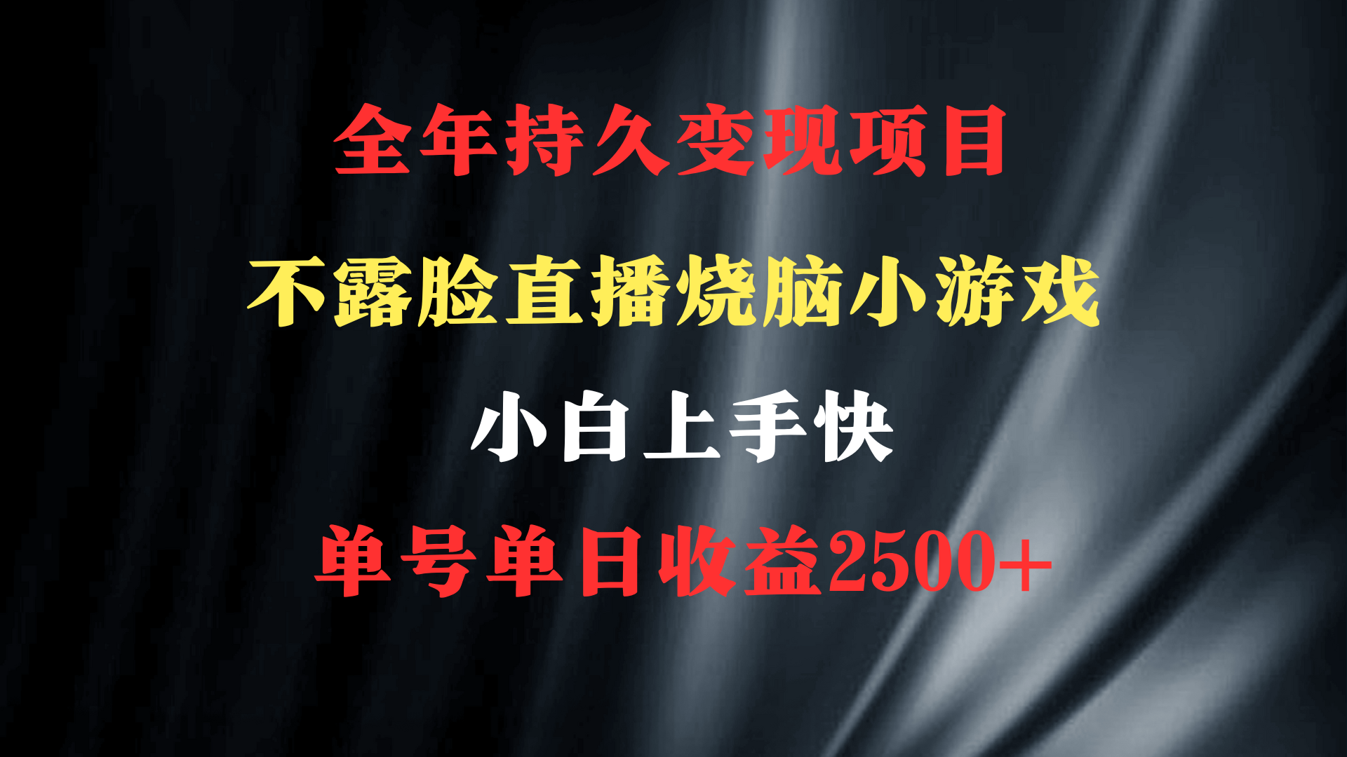 2024年 最优项目，烧脑小游戏不露脸直播  小白上手快 无门槛 一天收益2500+-逍遥资源网