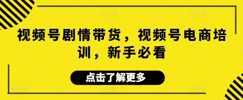 视频号剧情带货，视频号电商培训，新手必看-逍遥资源网