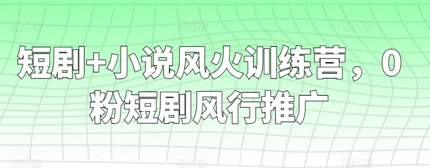 短剧+小说风火训练营，0粉短剧风行推广-逍遥资源网