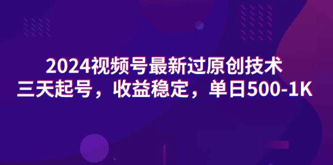 2024视频号最新过原创技术，三天起号，收益稳定，单日500-1K-逍遥资源网