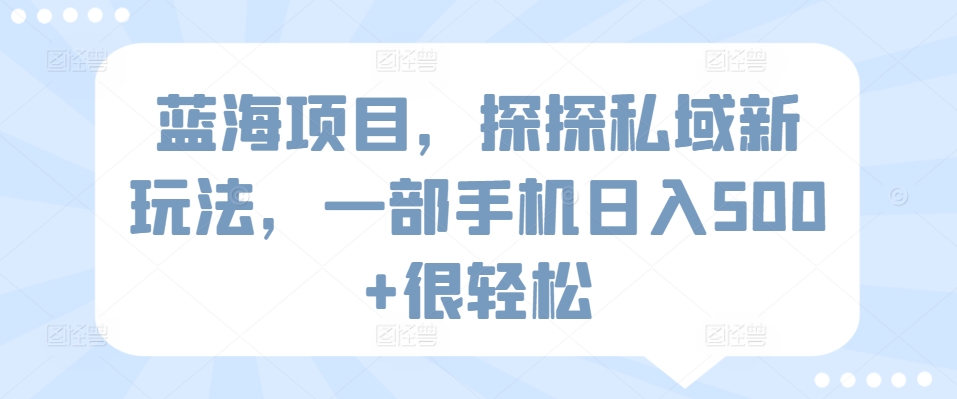 蓝海项目，探探私域新玩法，一部手机日入500+很轻松-逍遥资源网