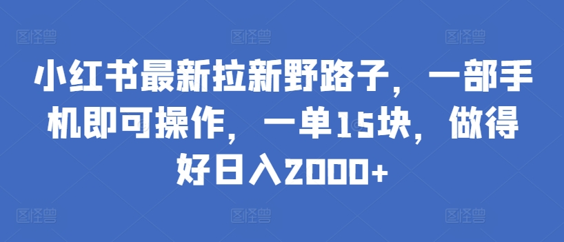 小红书最新拉新野路子，一部手机即可操作，一单15块，做得好日入2000+-逍遥资源网